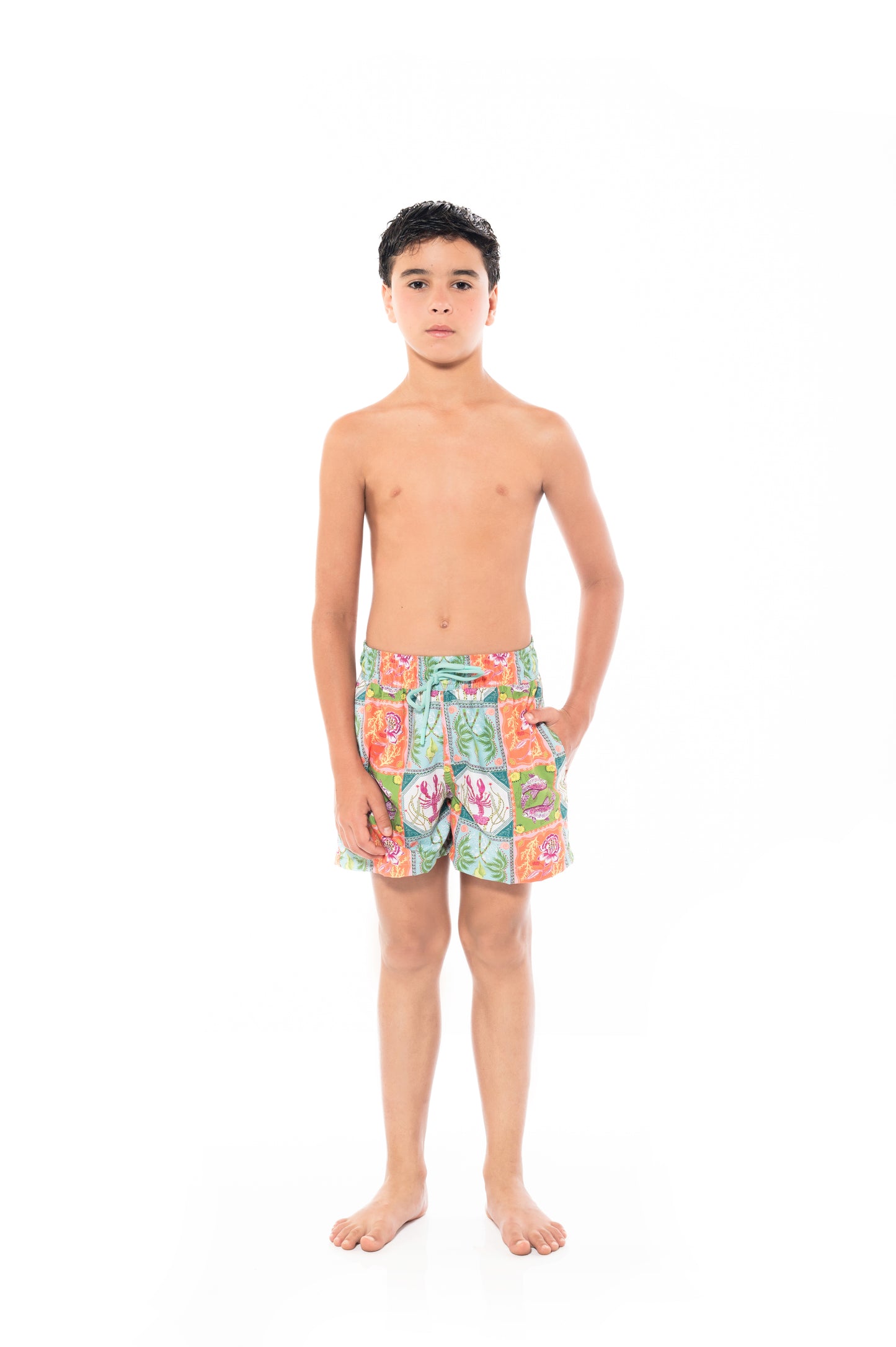 Kids Swim Trunks Caribbean Postcards