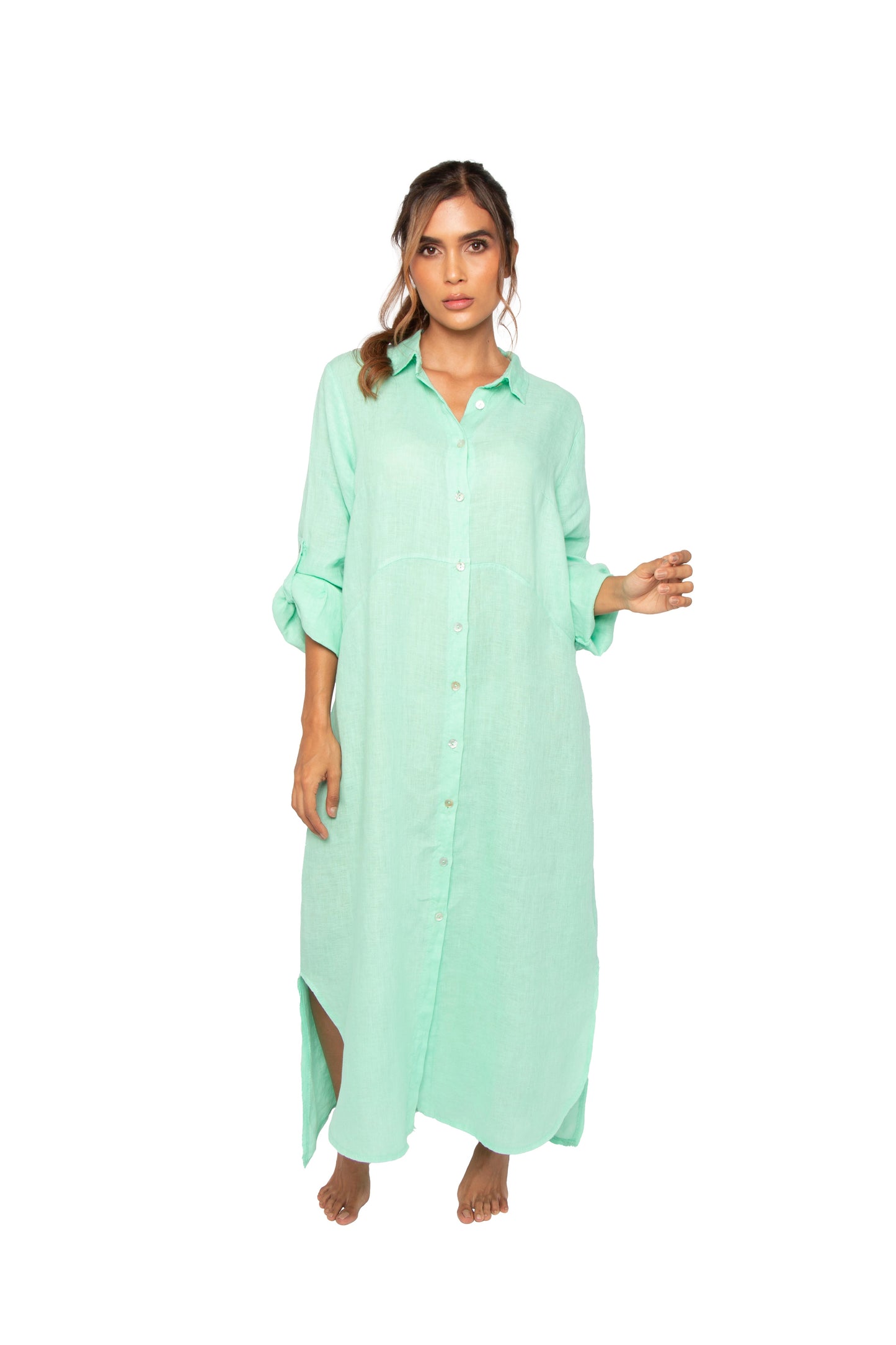 Vestido Largo Manga Larga Verde