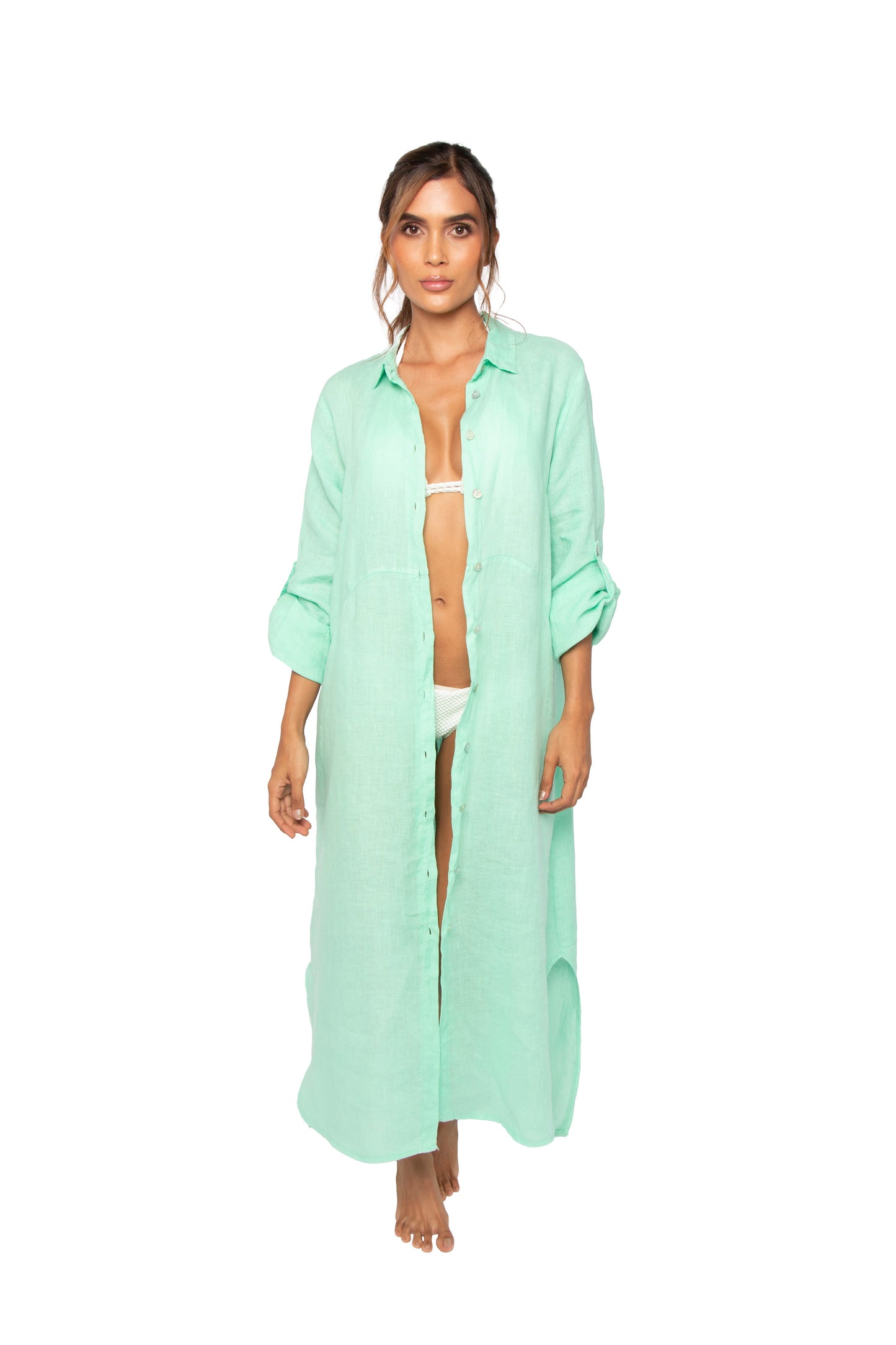 Vestido Largo Manga Larga Verde