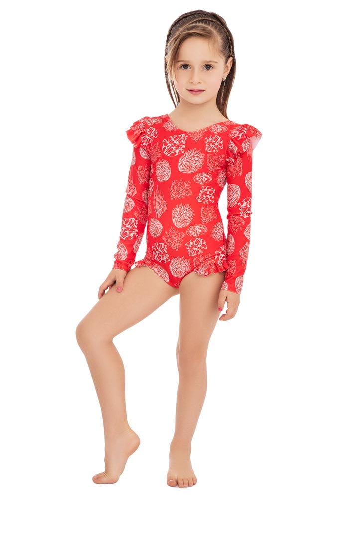 Enterizo  Manga Larga Niña Coral Naranja