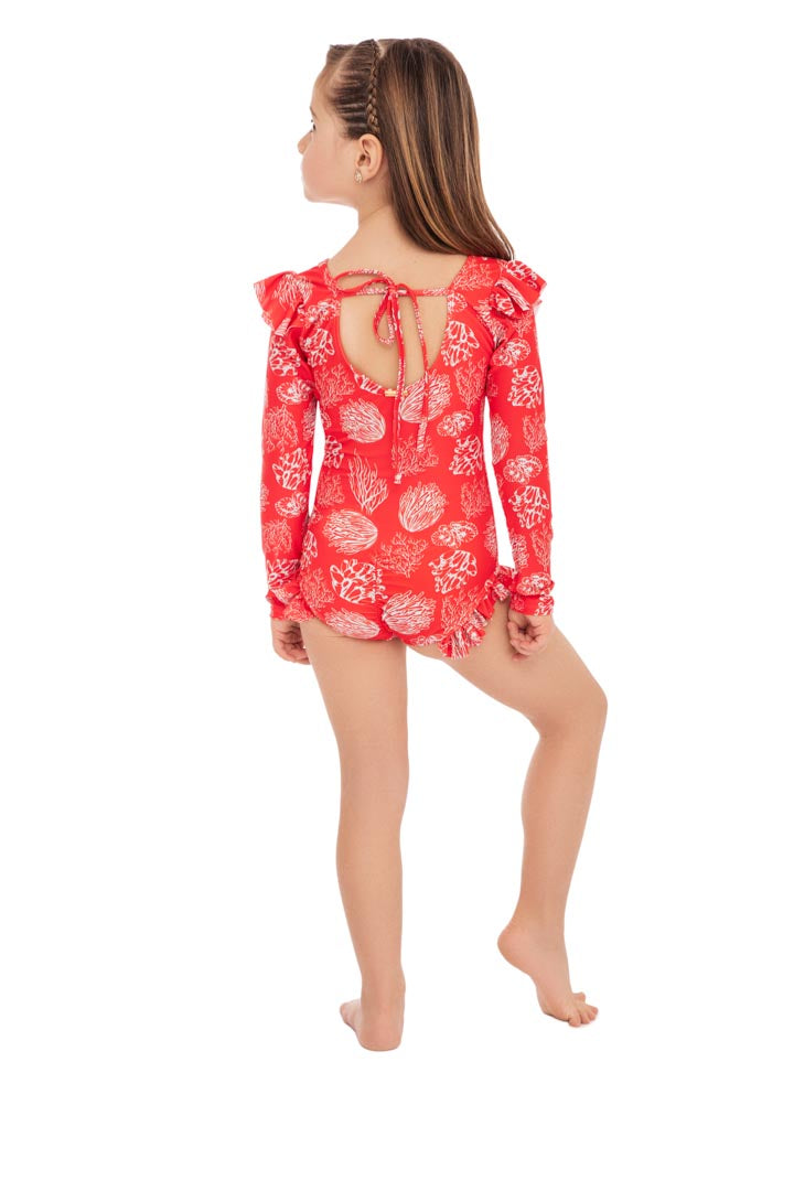 Enterizo  Manga Larga Niña Coral Naranja